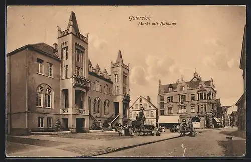 AK Gütersloh, Markt mit Rathaus