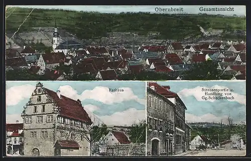 AK Obernbreit, Handlung v. Gg. Scheckenbach, Rathaus, Ortsansicht