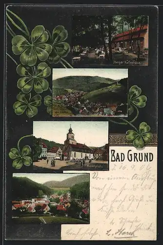 AK Bad Grund, Iberger Cafe, Marktplatz, Ortsansicht