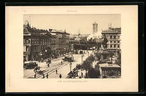 AK Berlin, Strassenbahnen und Passanten am Alexanderplatz