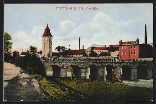 AK Rastatt, Partie an der Oberen Stauschleuse, Brauerei C. Franz