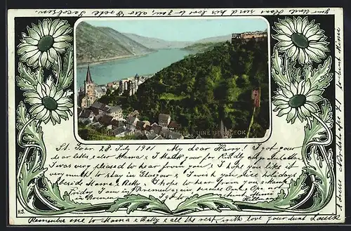 AK Bacharach i. Rheinland, Ortsansicht mit Ruine Stahleck