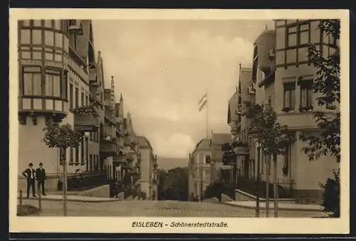 AK Eisleben, Schönerstedtstrasse mit Fernblick, von einer Kreuzung aus gesehen