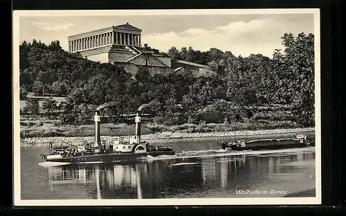 AK Donaustauf, Dampfschiff an der Walhalla mit Donau