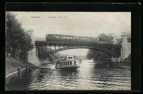 AK Hamburg-Uhlenhorst, Hochbahn Kuhmühle und Boote