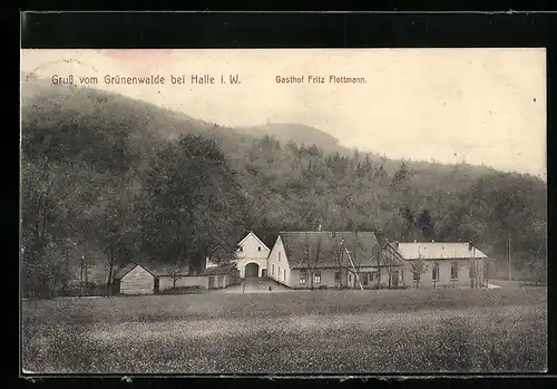 AK Halle i. W., Gruss vom Grünenwalde, Gasthof v. Fritz Flottmann