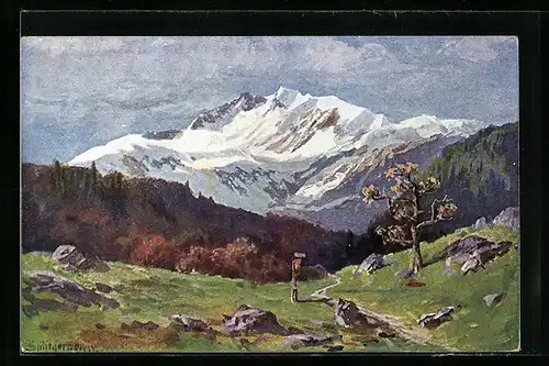 Künstler-AK August Splitgerber: Landschaft mit Blick auf den Gletscher