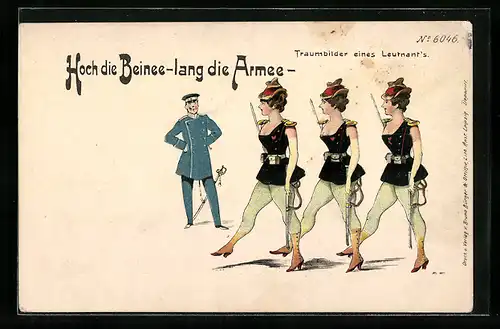 Lithographie Leutnant träumt vom Befehligen eines Damen-Regiments