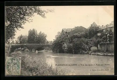 AK Plaisance-du-Gers, Vue des Quais et Pont sur l`Arros