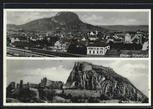 AK Singen, Ortsansicht, Ruine Hohentwiel