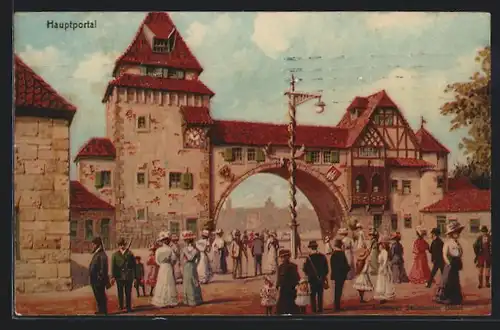 AK Hamburg, 16. Deutsches Bundesschiessen 1909, Hauptportal zum Festgelände