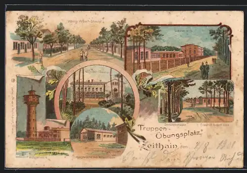 Lithographie Zeithain, Truppen-Übungsplatz, Lazarett, Wasserwerk, Offizier-Casino