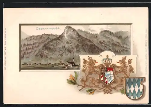 Passepartout-Lithographie Oberammergau, Wappen