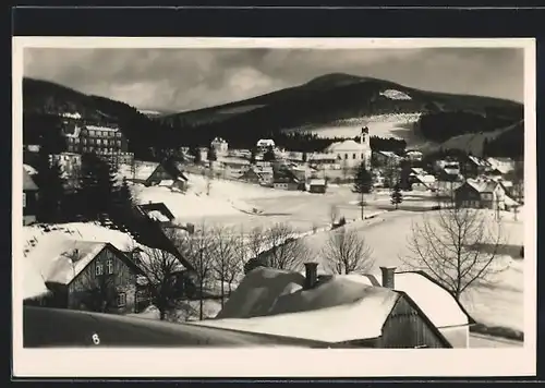 AK Harrachsdorf im Riesengebirge, Ortspartie im Schnee