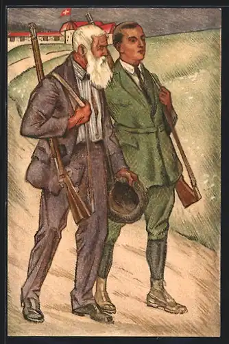 AK Schweizerischer Schützenverein, Société Suisse des Carabiniers, Junger und alter Mann mit ihren Gewehren