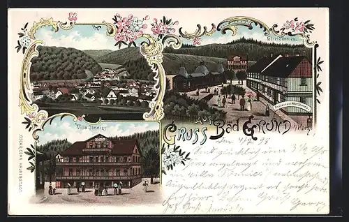 Lithographie Bad Grund, Villa Tönnies, Hotel Tönnies, Gesamtansicht