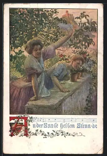 Künstler-AK Karl Friedrich Gsur: Deutscher Schulverein Nr. 1231: An der Saale hellem Strande