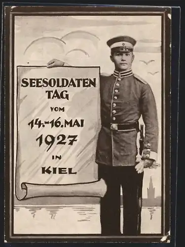 AK Kiel, Seesoldaten-Tag 1927, Soldat in Uniform mit Schirmmütze