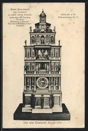 AK Goslar, die alte Goslarer Kunstuhr, Bes. Herm. Weckens Erben, Kötherstrasse 11