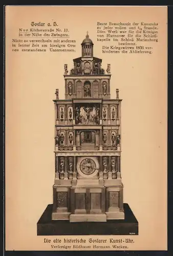 AK Goslar, Kunstuhr v. Hermann Wecken, Kötherstrasse 11