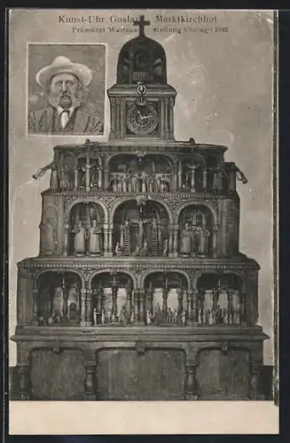 AK Goslar, Kunstuhr, Marktkirchhof 4, Prämiiert Weltausstellung Chicago 1893