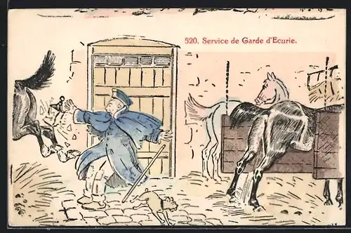 AK Service de Garde d`Ecurie, Karikatur