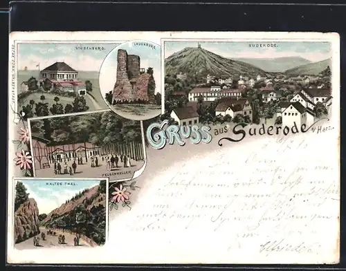 Lithographie Suderode a. Harz, Gasthaus Felsenkeller, Stubenberg, Lauenburg