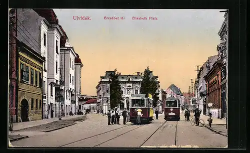 AK Ujvidék, Elisabeth Platz, Strassenbahn