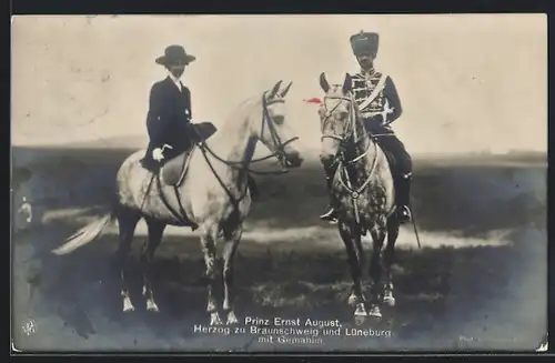 AK Prinz Ernst August zu Braunschweig mit Gemahlin bei einem Ausritt