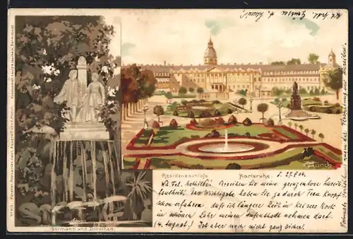 Künstler-AK Carl Münch: Karlsruhe, Blick auf das Residenzschloss, Hermann und Dorothea