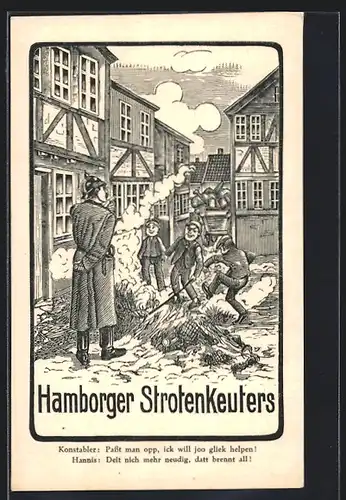 Künstler-AK Hamburg, Hamborger Strotenkeuters, Polizist