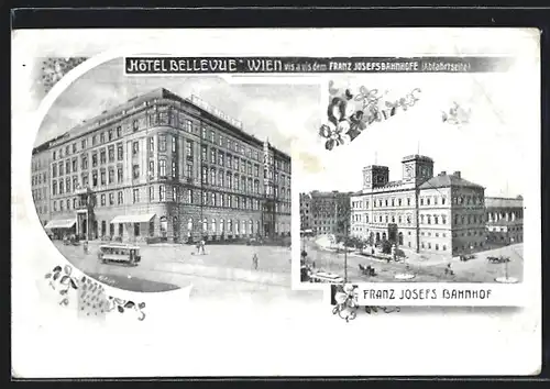 AK Wien, Hotel Bellevue, Franz Josefs Bahnhof