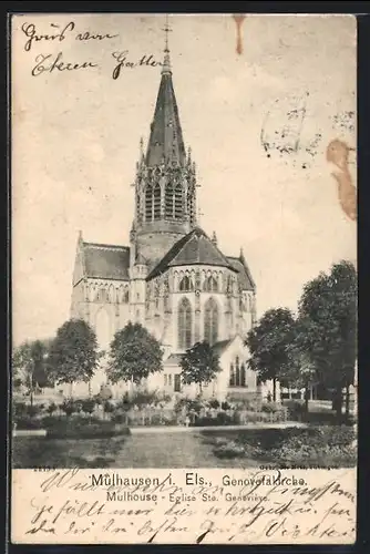 AK Mülhausen, Blick zur Genovefakirche