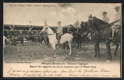 AK Péruwelz-Bonsecours, Concours hippique, Départ des membres du Cercle Equestre pour le Paper-hunt