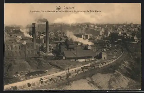 AK Charleroi, Les fosses Sacre-Madame et Ste Barbe et panorama de la ville haute