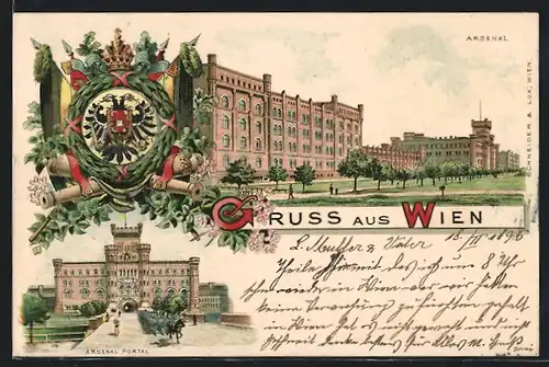 Lithographie Wien, Arsenal, Arsenal-Portal, Wappen