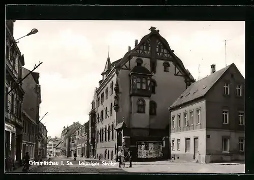 AK Crimmitschau i. Sa., Blick in die Leipziger Strasse