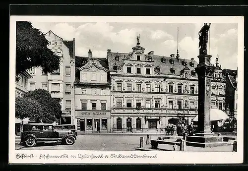 AK Erfurt, Fischmarkt mit Gildehaus und Rolanddenkmal