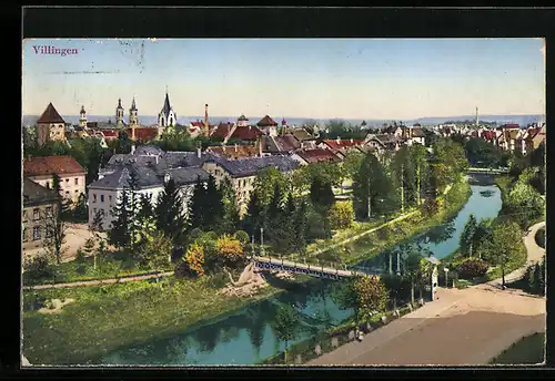 AK Villingen, Panorama aus der Vogelschau