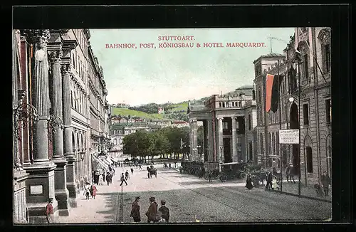 AK Stuttgart, Bahnhof, Post, Königsbau otel Marquardt