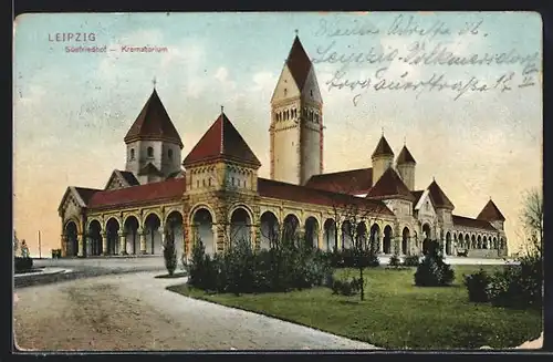 AK Leipzig, Blick auf den Südfriedhof und Krematorium