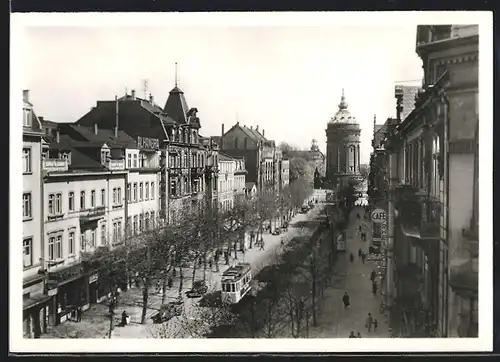 AK Mannheim, Planken mit Wasserturm, Strassenbahn