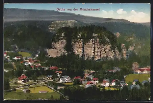 AK Oybin, Teilansicht von der Mönchskanzel aus gesehen