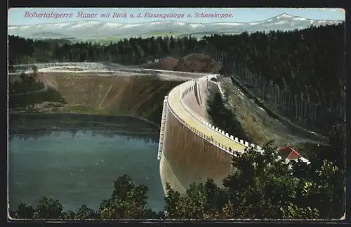 AK Mauer, Bobertalsperre mit Blick n. d. Riesengebirge u. Schneekoppe