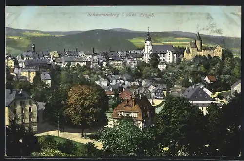 AK Schwarzenberg i. sächs. Erzgeb., Teilansicht mit Kirche