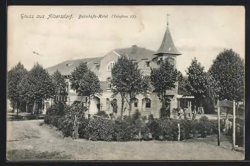 AK Albersdorf, Bahnhofs-Hotel im Sonnenschein