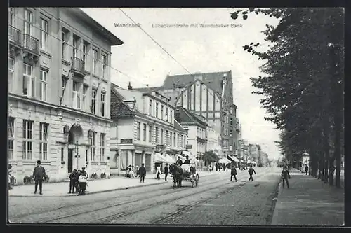 AK Hamburg-Wandsbek, Lübeckerstrasse mit Geschäften und Wandsbeker Bank