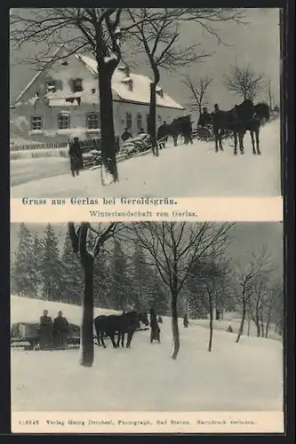 AK Gerlas b. Geroldsgrün, Winterlandschaft mit Pferden