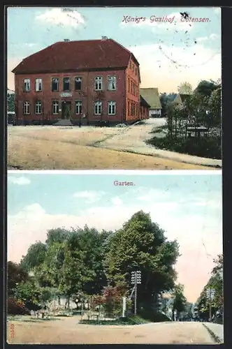 AK Tötensen, Königs Gasthof, Strassenpartie mit Garten