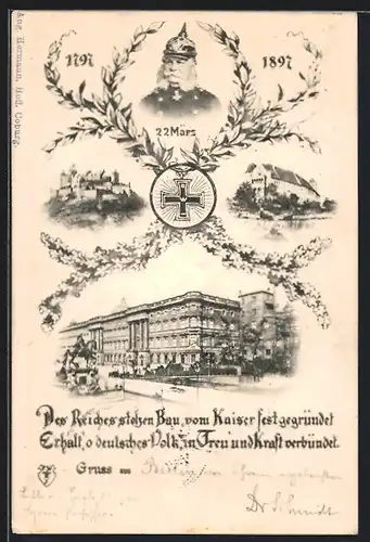 AK Porträt Kaiser Wilhelm I., Berliner Schloss